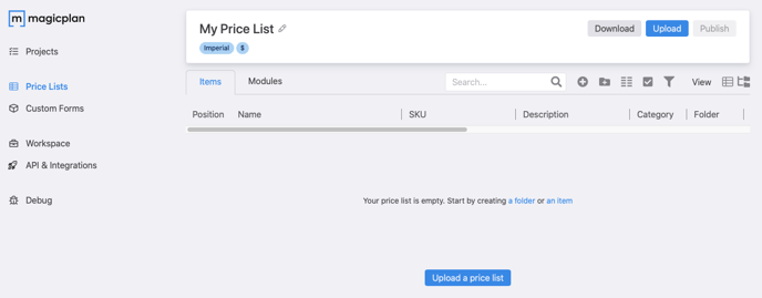 price list editor